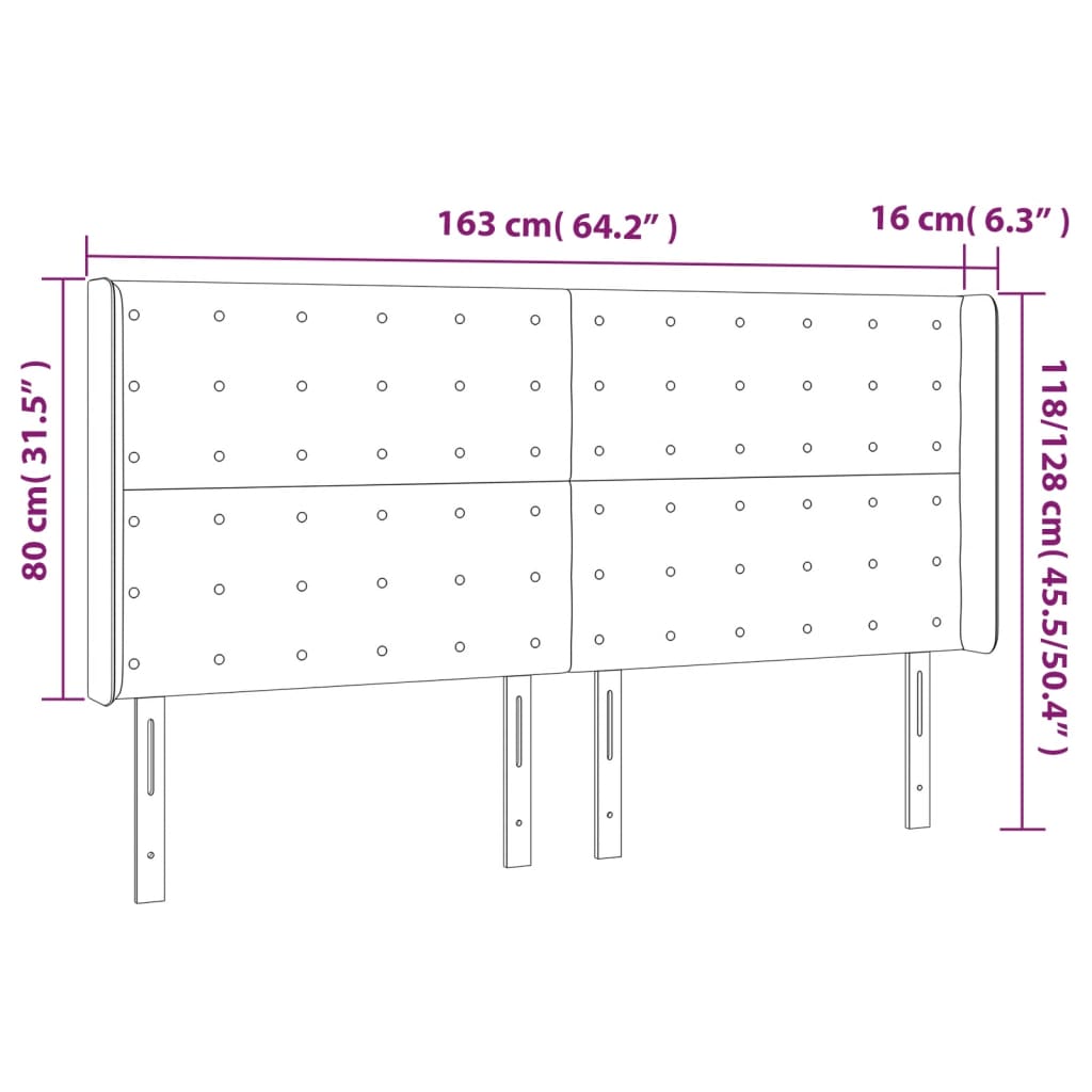 Cabeceira cama c/ luzes LED tecido 163x16x118/128 cm cor creme