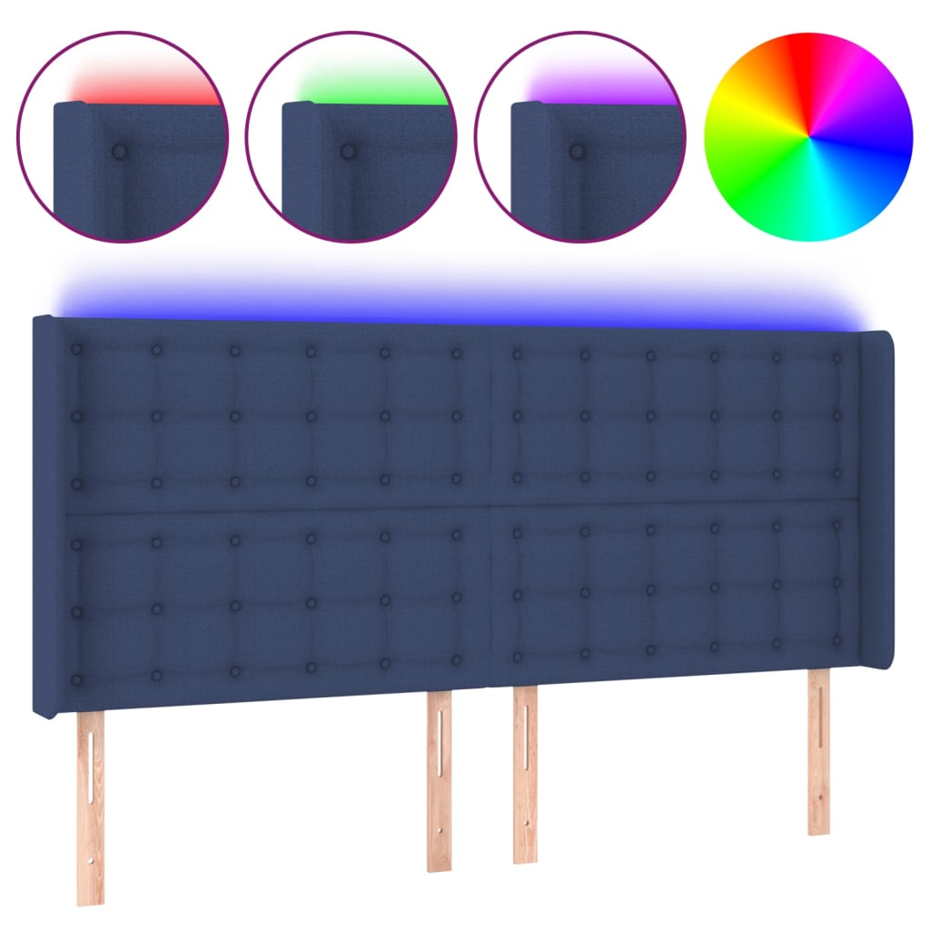 Cabeceira de cama c/ luzes LED tecido 163x16x118/128 cm azul