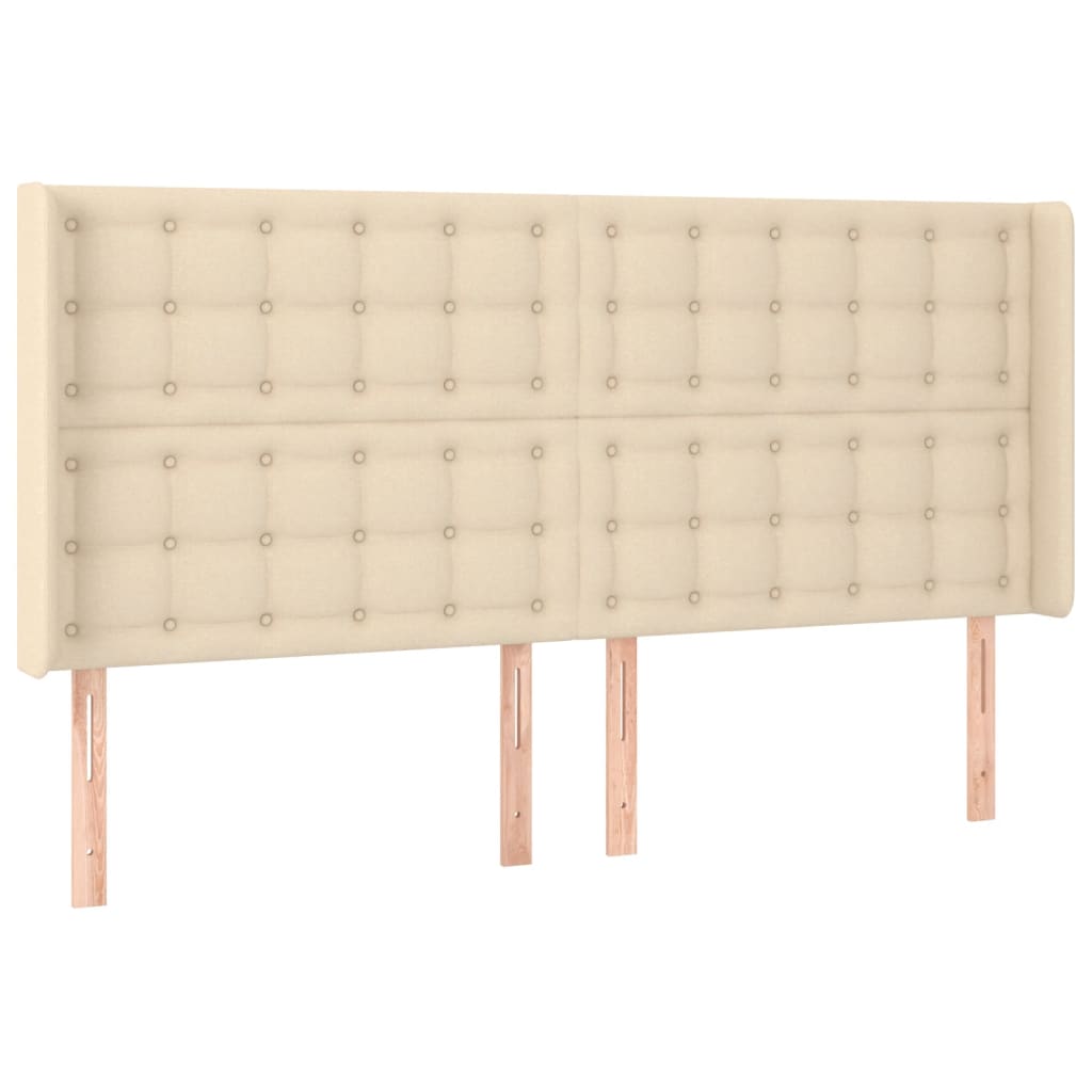 Cabeceira cama c/ luzes LED tecido 203x16x118/128 cm cor creme