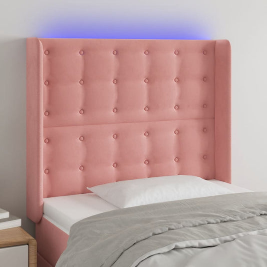 Cabeceira de cama c/ luzes LED veludo 93x16x118/128 cm rosa