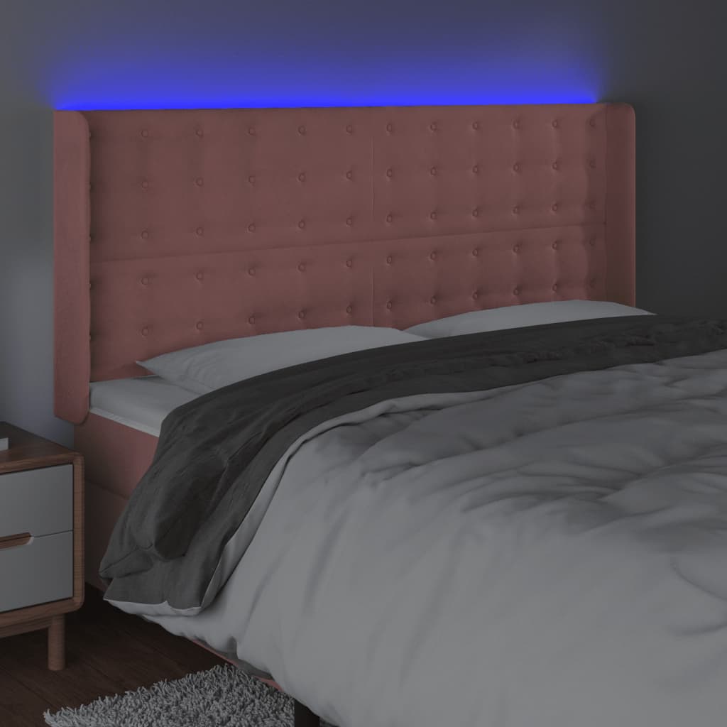 Cabeceira de cama c/ luzes LED veludo 183x16x118/128 cm rosa