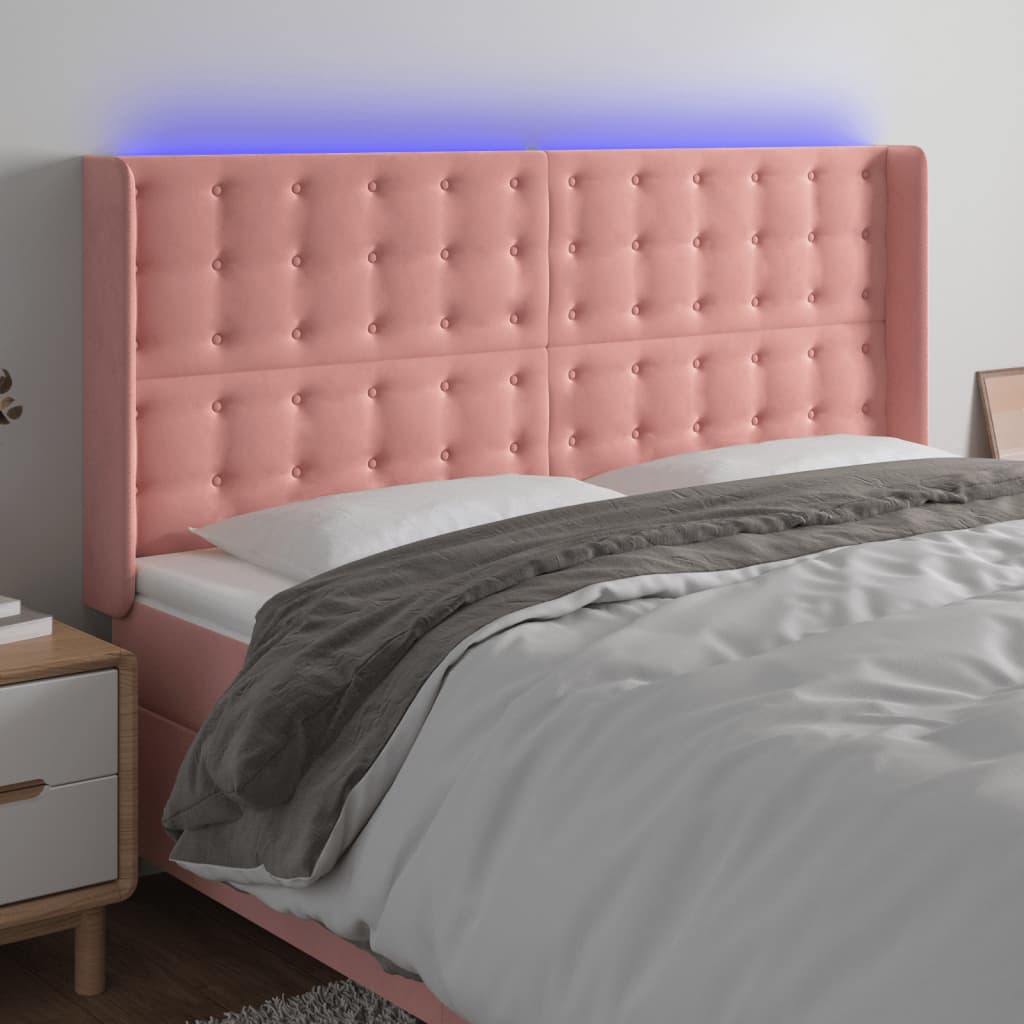 Cabeceira de cama c/ luzes LED veludo 183x16x118/128 cm rosa