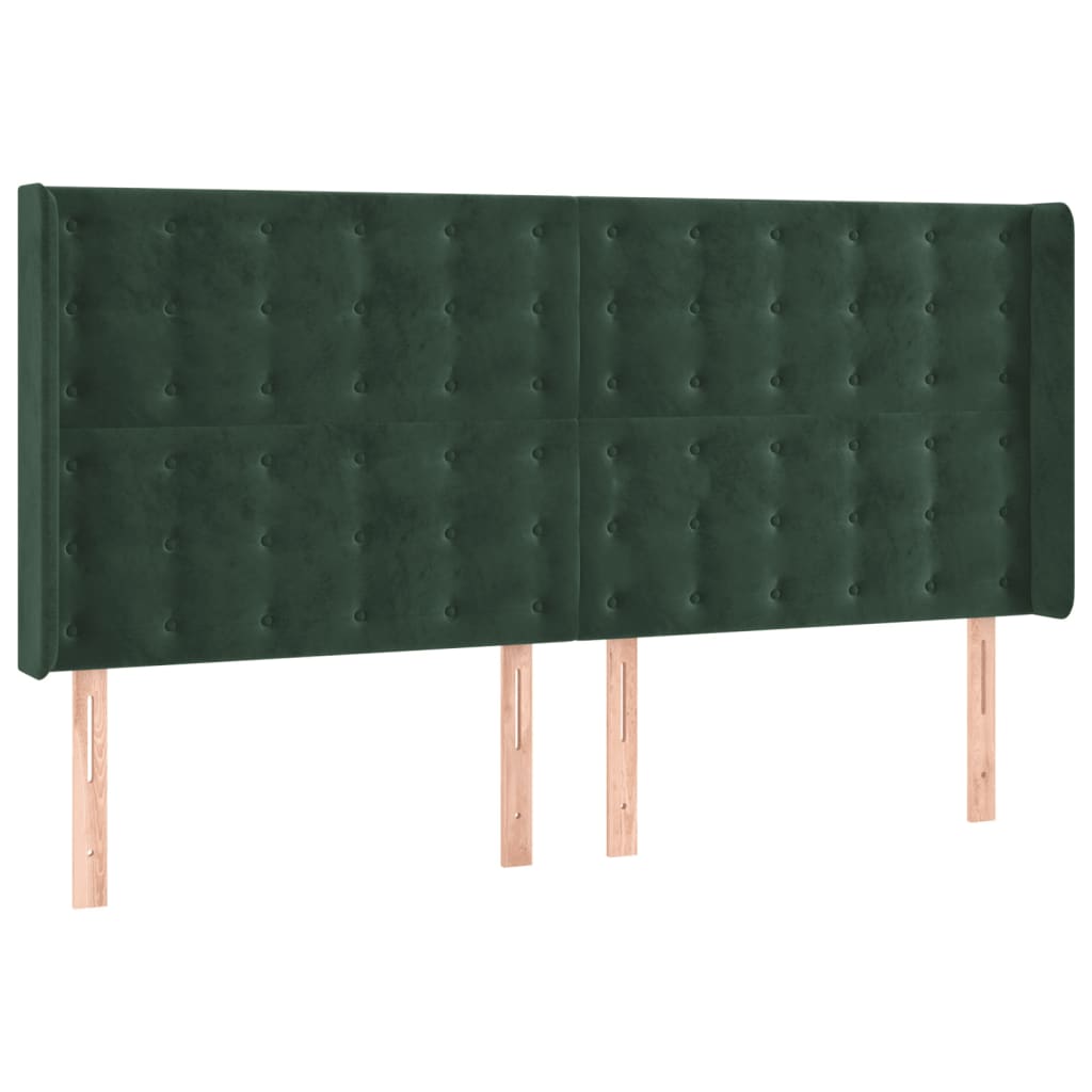 Cabeceira de cama c/ LED veludo 203x16x118/128 cm verde-escuro