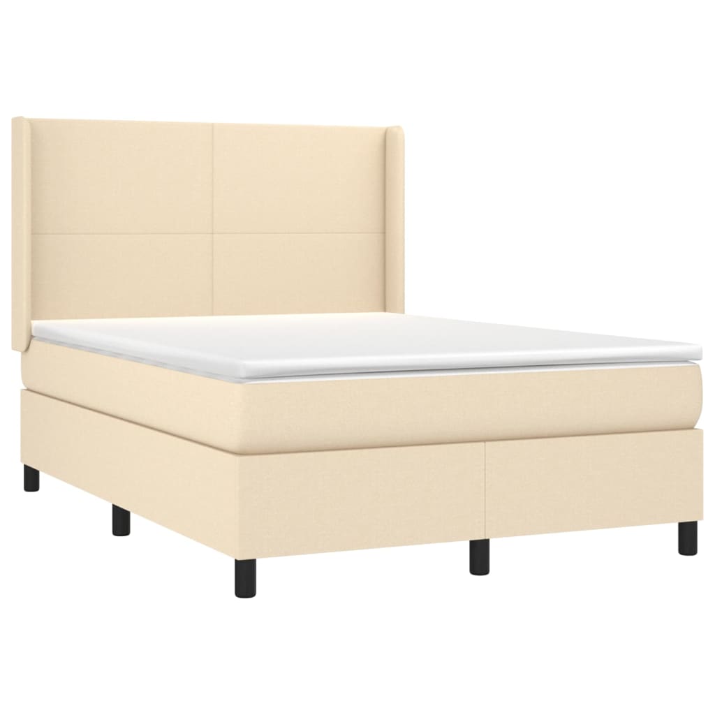 Cama box spring c/ colchão e LED 140x190 cm tecido cor creme