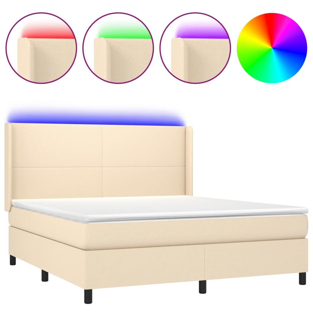 Cama box spring c/ colchão e LED 160x200 cm tecido cor creme