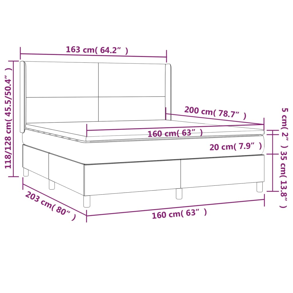 Cama box spring c/ colchão e LED 160x200 cm tecido cor creme