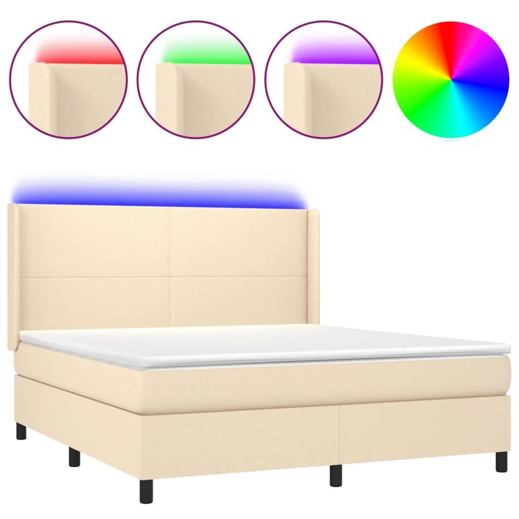 Cama box spring c/ colchão e LED 180x200 cm tecido cor creme