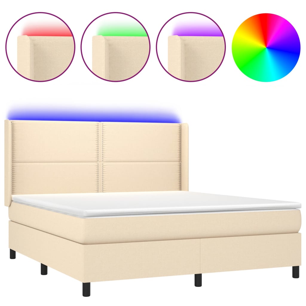 Cama box spring c/ colchão e LED 160x200 cm tecido cor creme