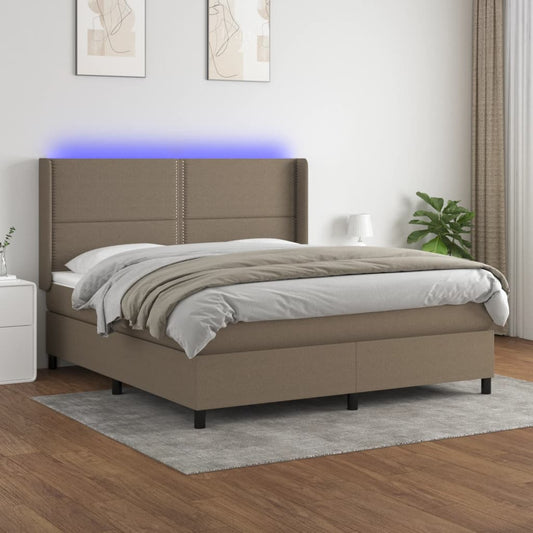 Cama box spring colchão/LED 180x200cm tecido cinza-acastanhado