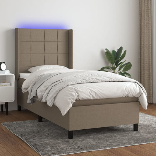 Cama box spring + colchão/LED 90x200cm tecido cinza-acastanhado