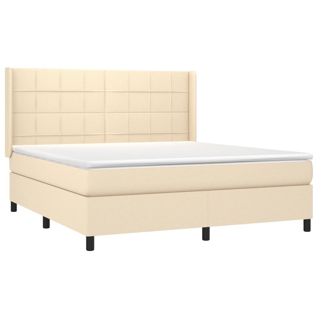 Cama box spring c/ colchão e LED 180x200 cm tecido cor creme