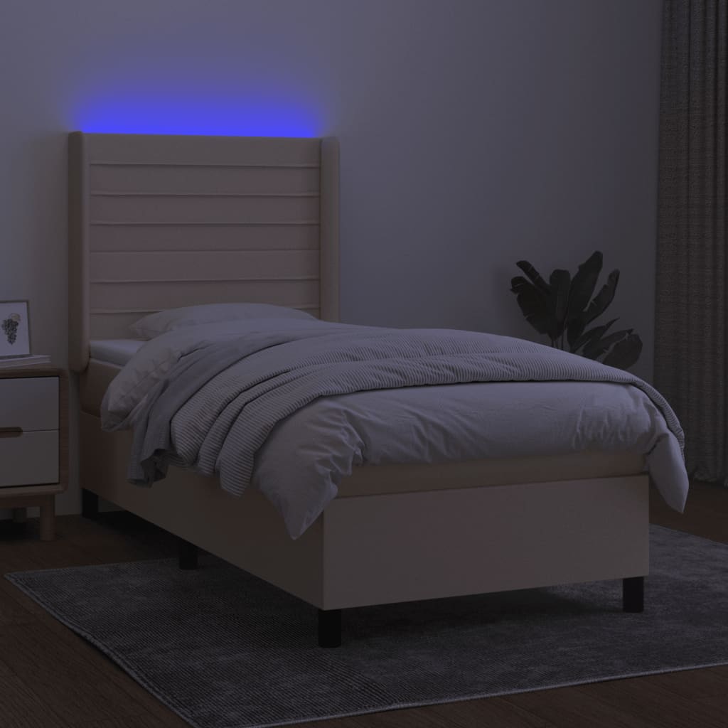 Cama box spring c/ colchão e LED 100x200 cm tecido cor creme