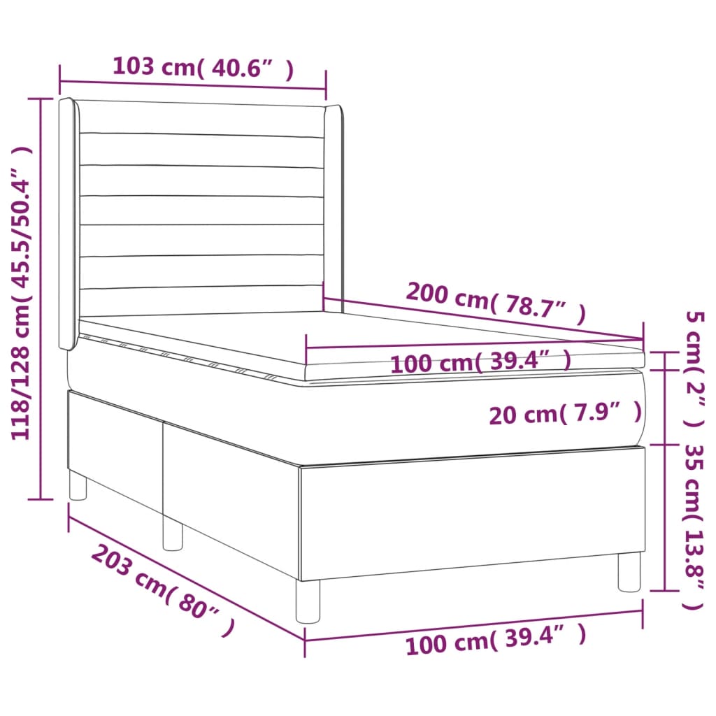 Cama box spring c/ colchão e LED 100x200 cm tecido cor creme