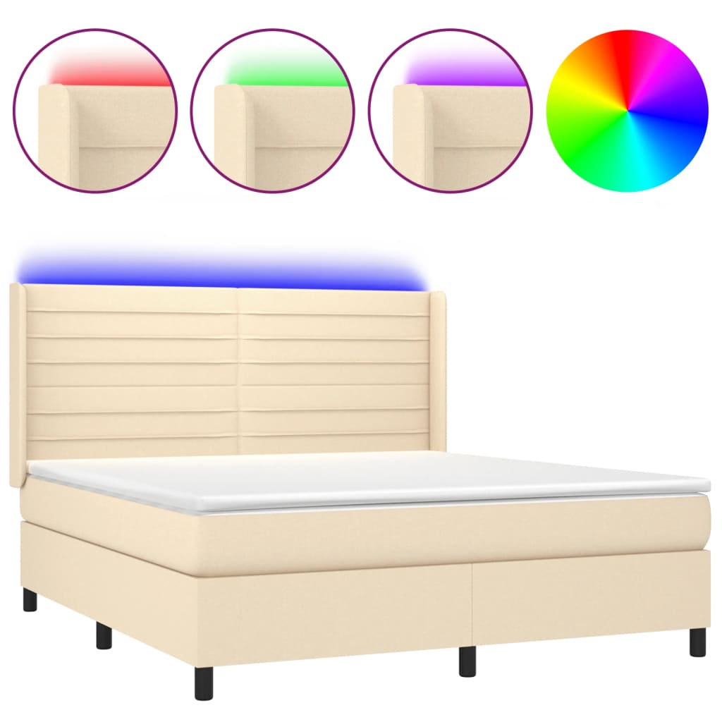 Cama box spring c/ colchão e LED 160x200 cm tecido cor creme