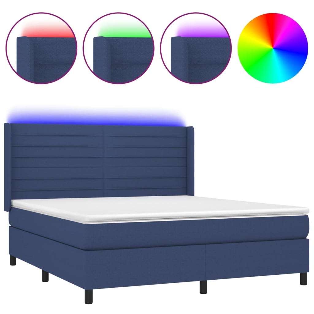 Cama box spring c/ colchão e LED 160x200 cm tecido azul