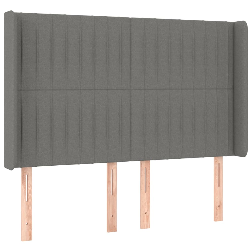 Cama box spring c/ colchão e LED 140x190 cm tecido cinza-escuro