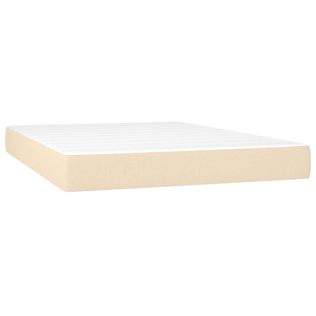 Cama box spring c/ colchão e LED 140x190 cm tecido cor creme