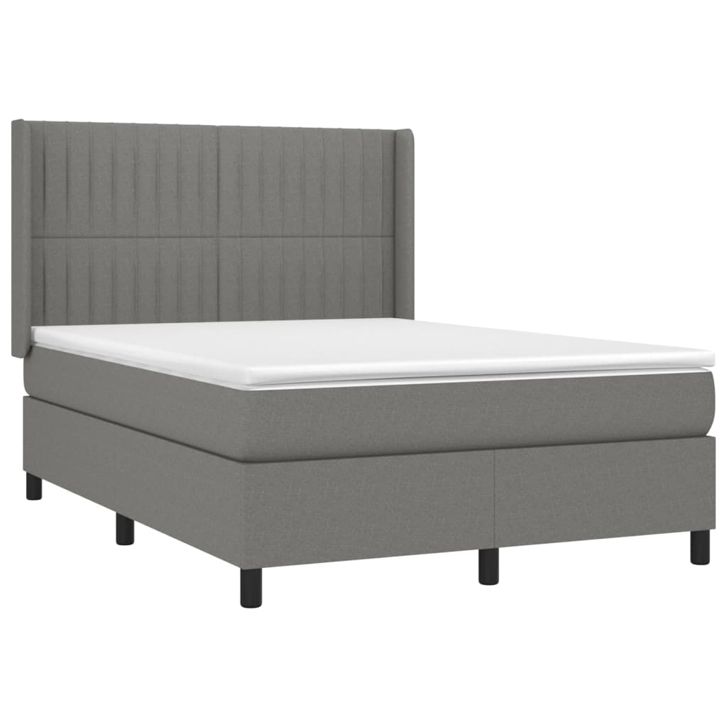 Cama box spring c/ colchão e LED 140x200 cm tecido cinza-escuro