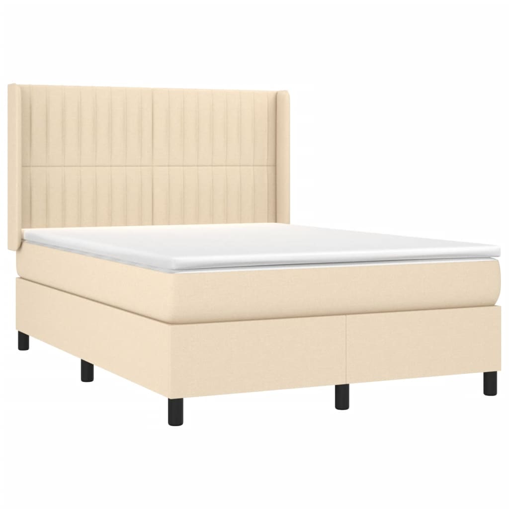 Cama box spring c/ colchão e LED 140x200 cm tecido cor creme