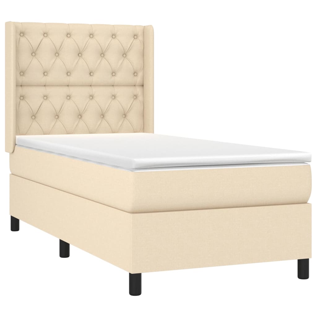 Cama box spring c/ colchão e LED 80x200 cm tecido cor creme