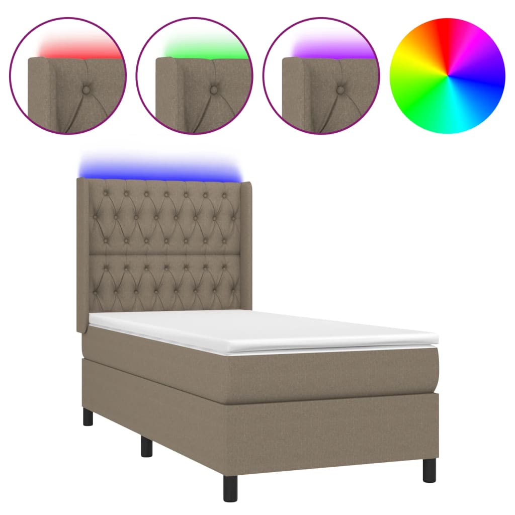 Cama box spring + colchão/LED 90x190cm tecido cinza-acastanhado