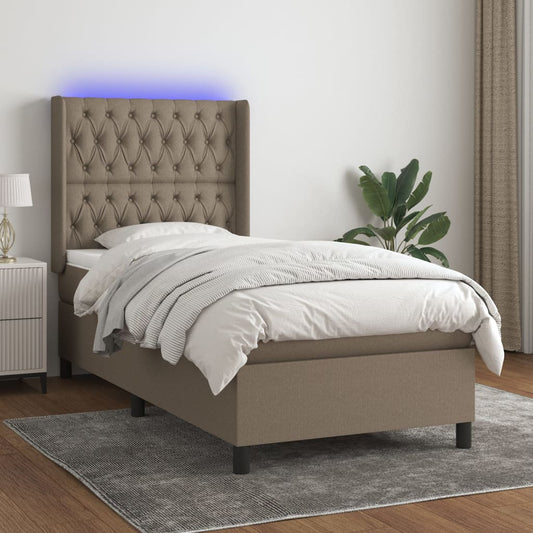 Cama box spring + colchão/LED 90x190cm tecido cinza-acastanhado