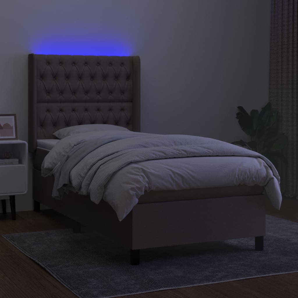 Cama box spring colchão/LED 100x200cm tecido cinza-acastanhado