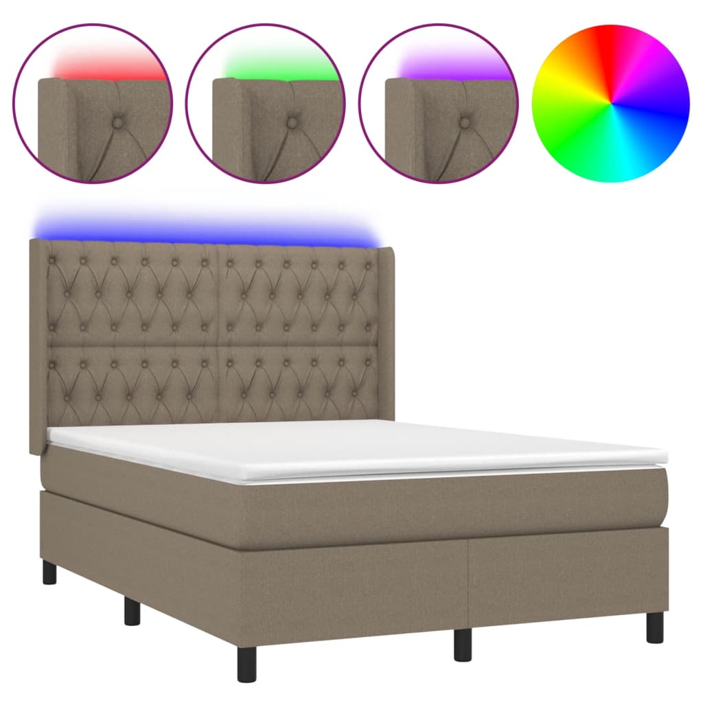 Cama box spring colchão/LED 140x190cm tecido cinza-acastanhado