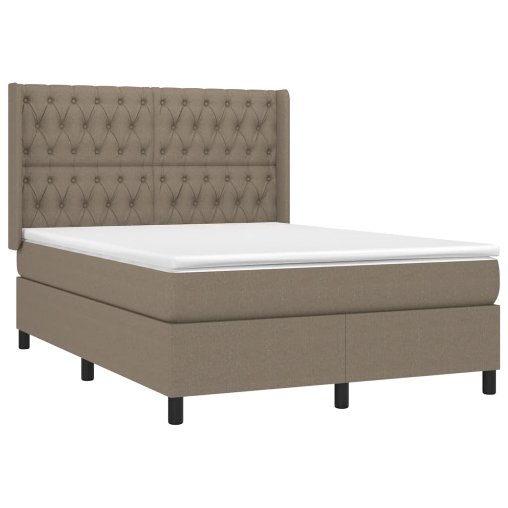 Cama box spring colchão/LED 140x190cm tecido cinza-acastanhado