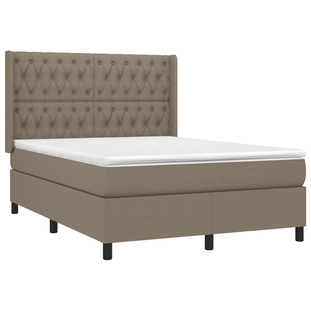 Cama box spring colchão/LED 140x200 cm tecido cinza-acastanhado