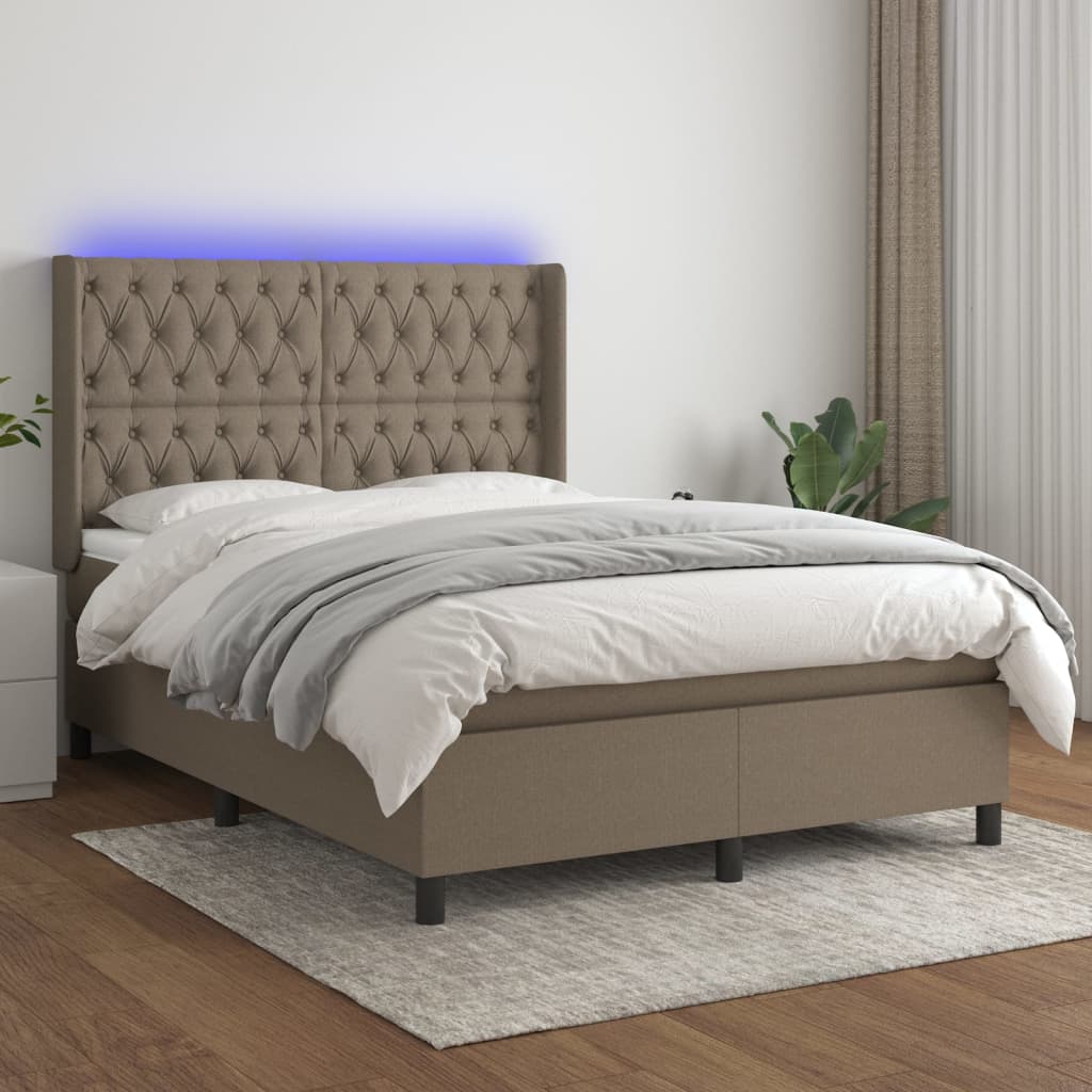 Cama box spring colchão/LED 140x200 cm tecido cinza-acastanhado