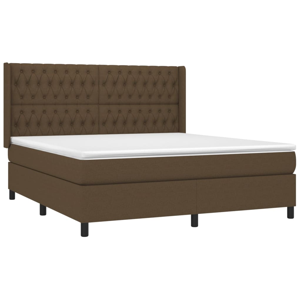 Cama box spring c/ colchão/LED 180x200cm tecido castanho-escuro