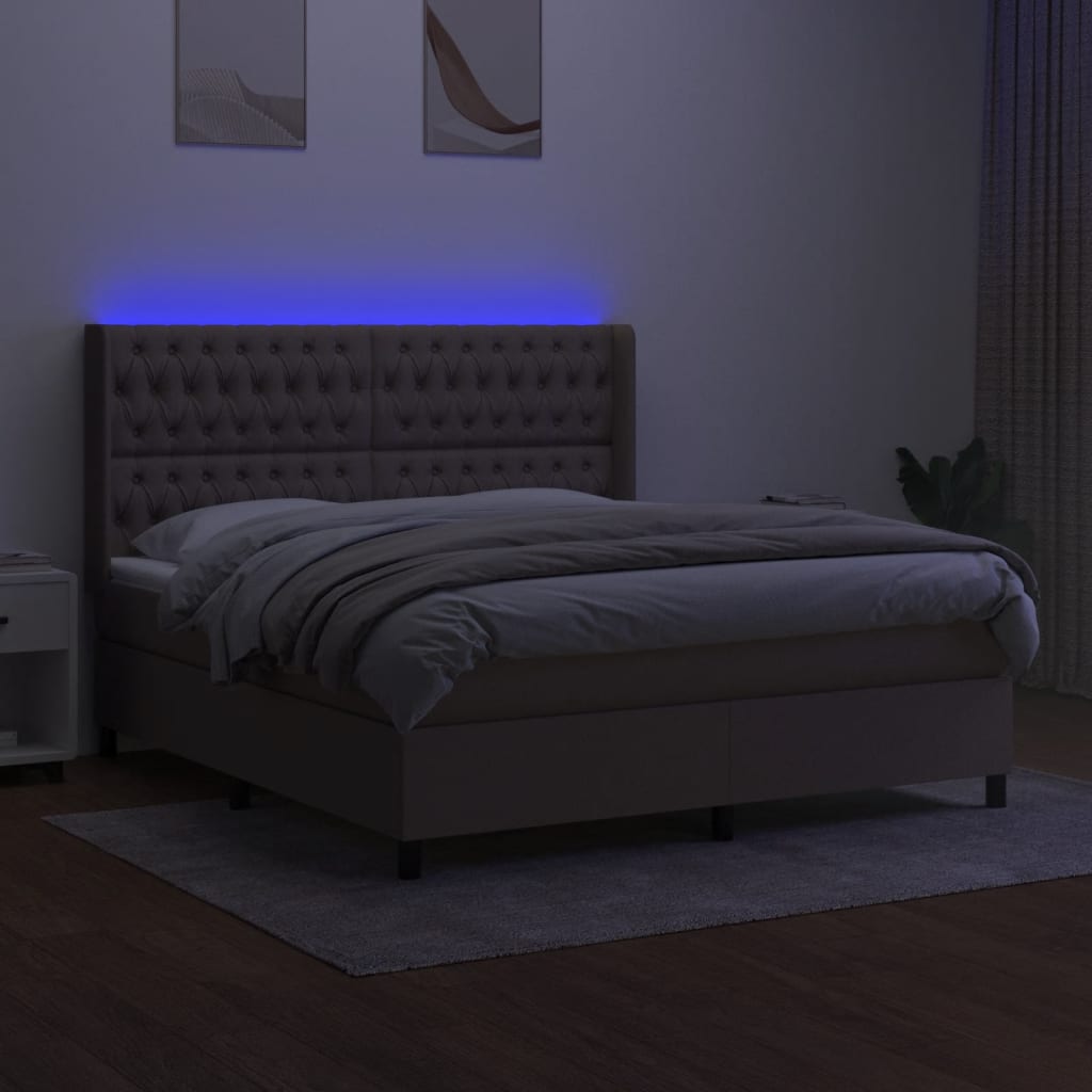 Cama box spring colchão/LED 180x200cm tecido cinza-acastanhado