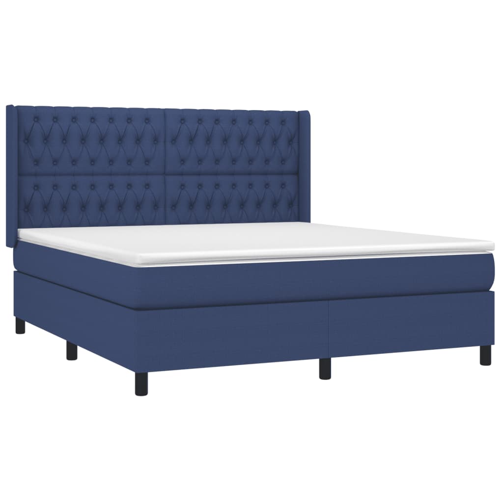 Cama box spring c/ colchão e LED 180x200 cm tecido azul