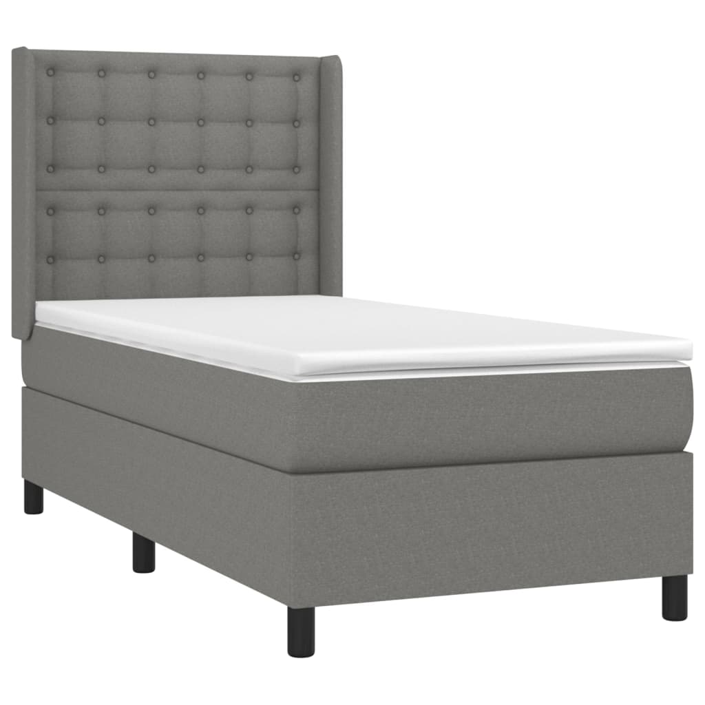 Cama box spring c/ colchão e LED 80x200 cm tecido cinza-escuro