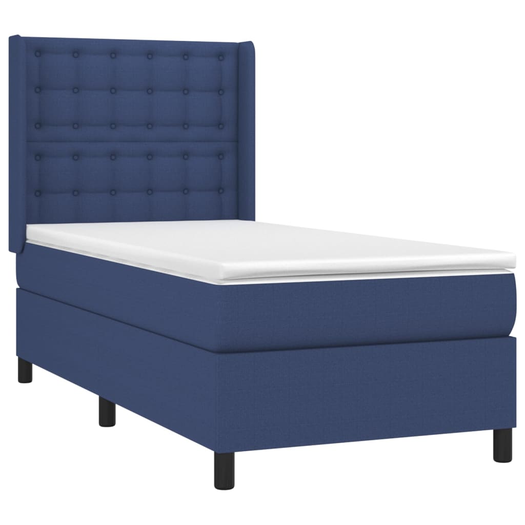 Cama box spring c/ colchão e LED 80x200 cm tecido azul