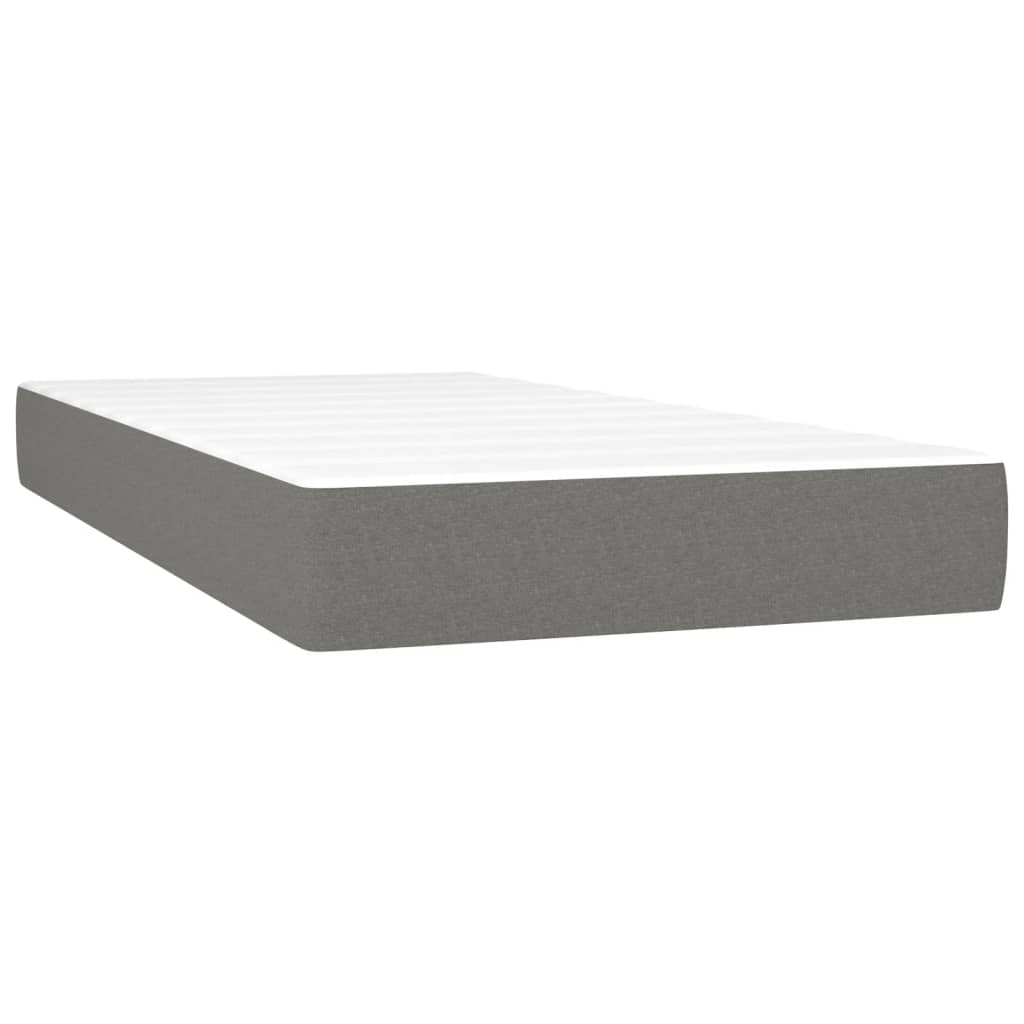 Cama box spring c/ colchão e LED 90x200 cm tecido cinza-escuro