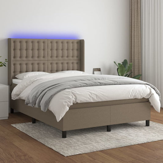 Cama box spring colchão/LED 140x190cm tecido cinza-acastanhado