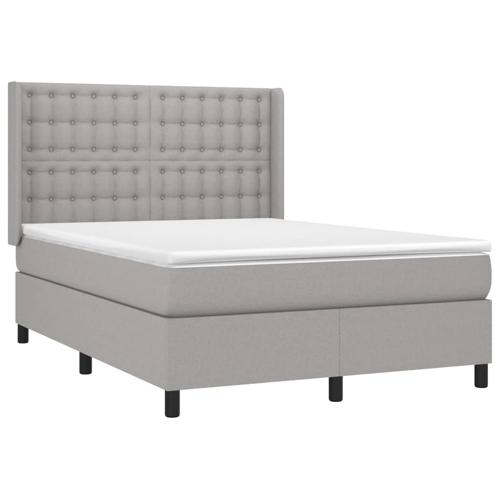 Cama box spring c/ colchão e LED 140x200 cm tecido cinza-claro