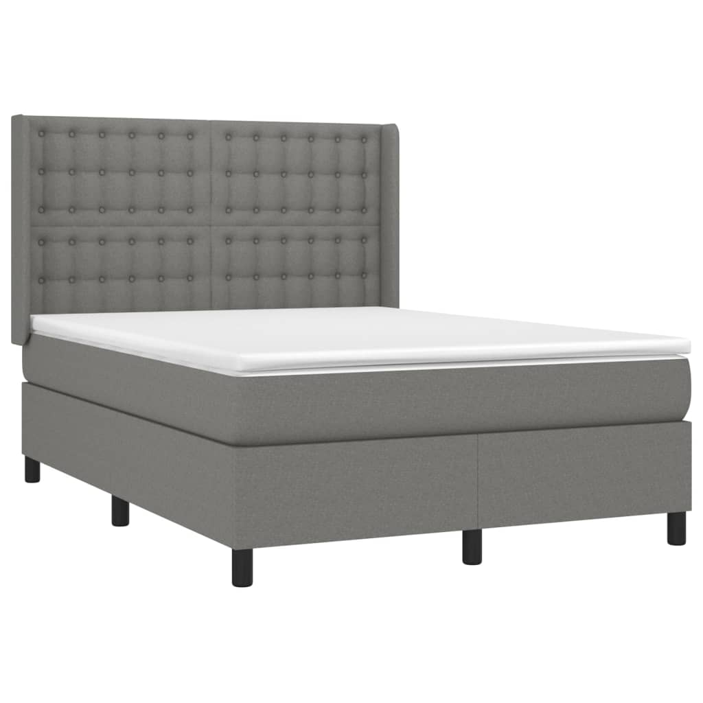 Cama box spring c/ colchão e LED 140x200 cm tecido cinza-escuro