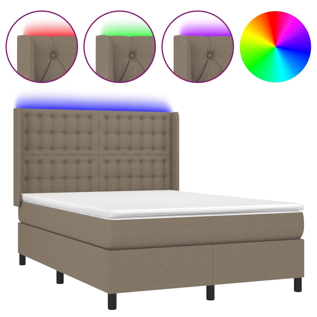 Cama box spring colchão/LED 140x200 cm tecido cinza-acastanhado