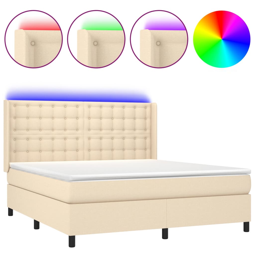 Cama box spring c/ colchão e LED 160x200 cm tecido cor creme