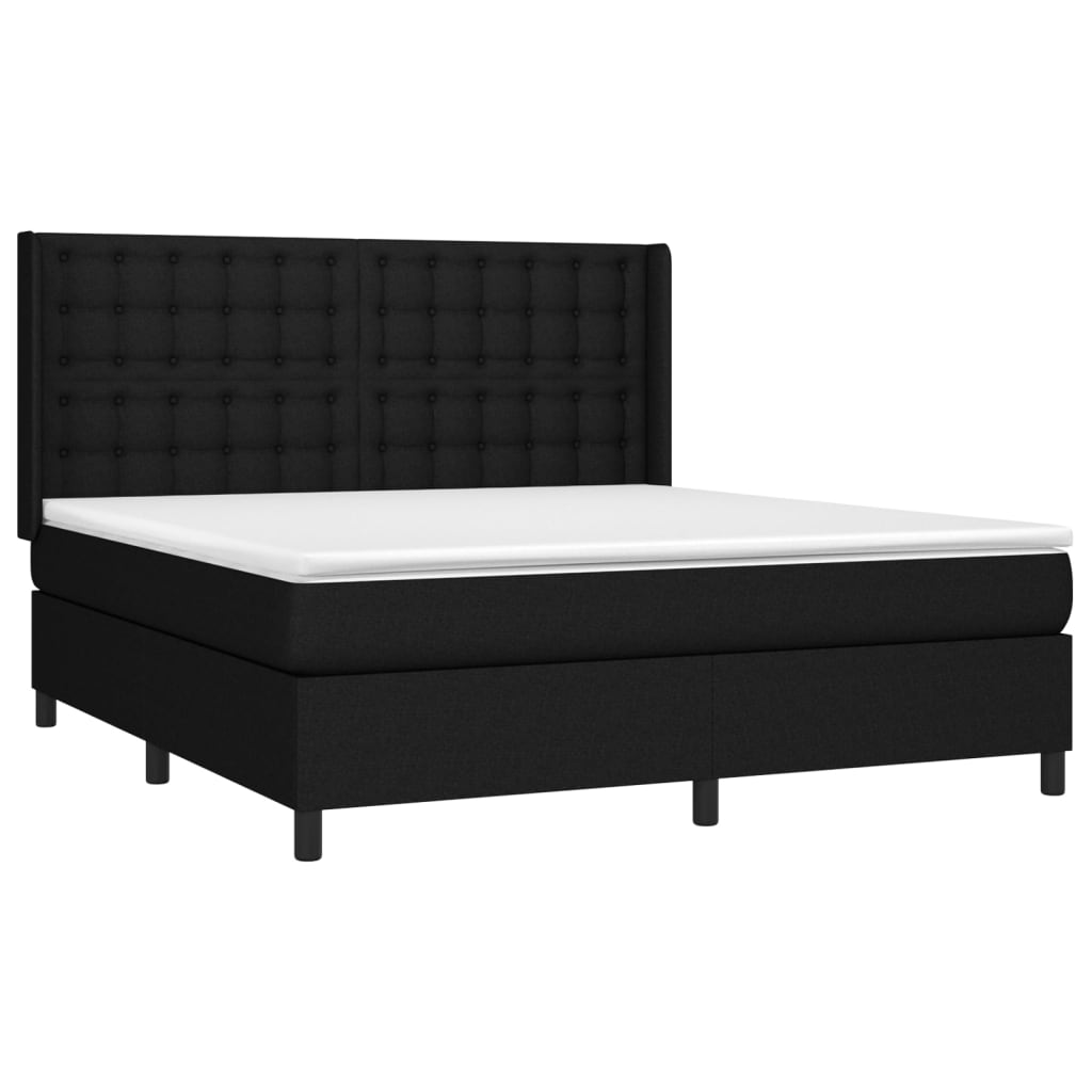 Cama box spring c/ colchão e LED 180x200 cm tecido preto