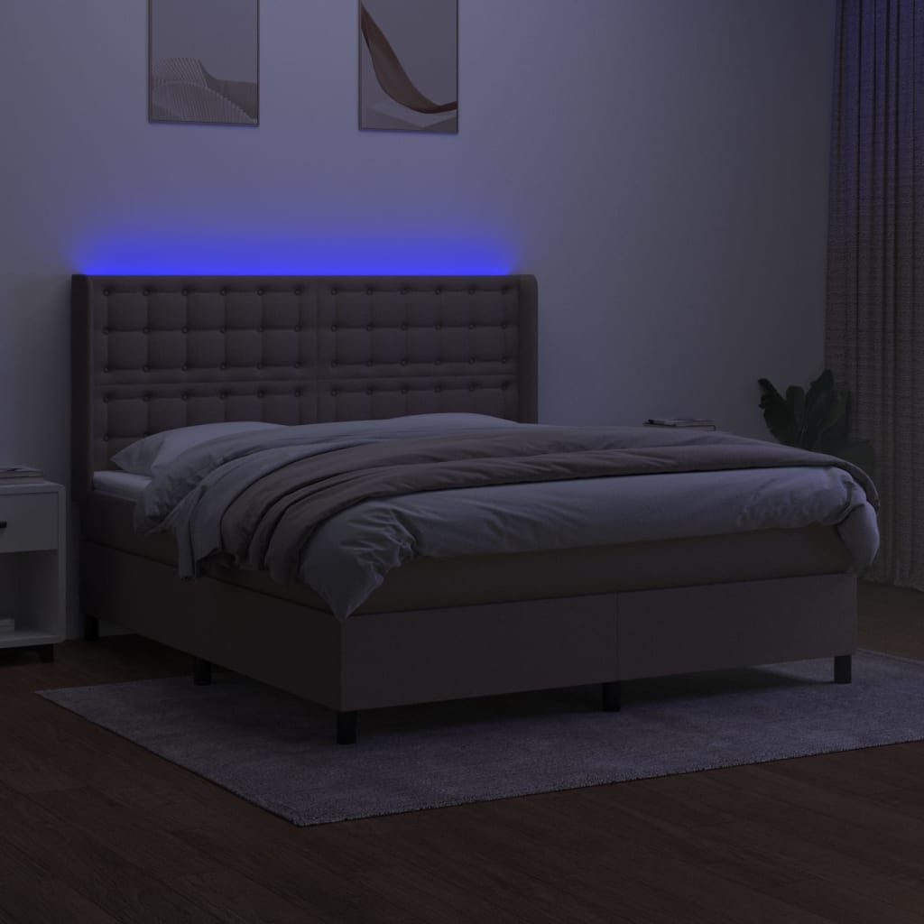 Cama box spring colchão/LED 180x200cm tecido cinza-acastanhado