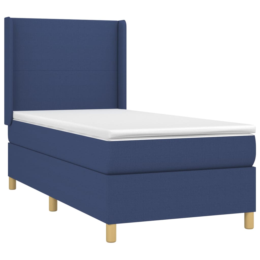 Cama box spring c/ colchão e LED 90x190 cm tecido azul