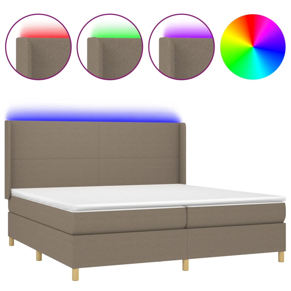 Cama box spring colchão/LED 200x200cm tecido cinza-acastanhado