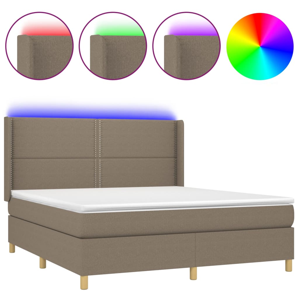 Cama box spring colchão/LED 180x200cm tecido cinza-acastanhado