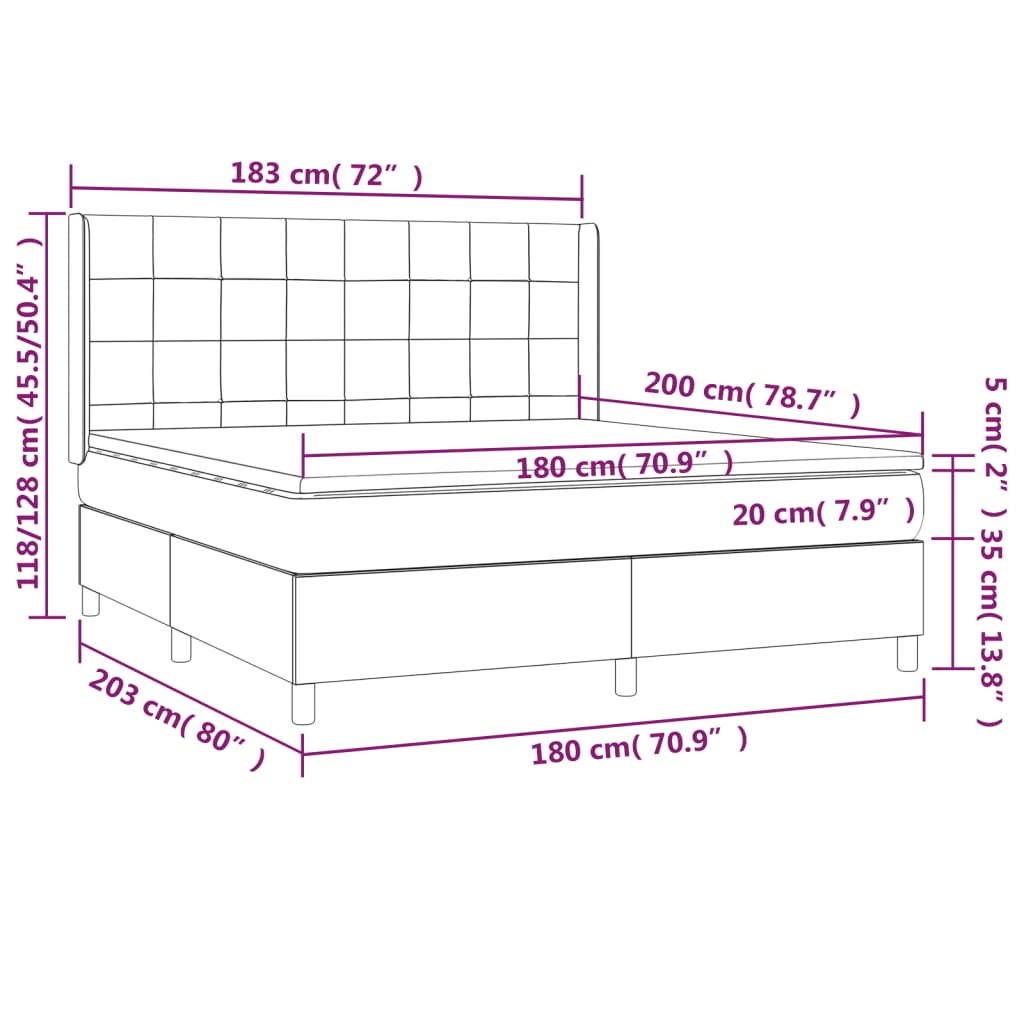 Cama box spring c/ colchão e LED 180x200 cm tecido cor creme