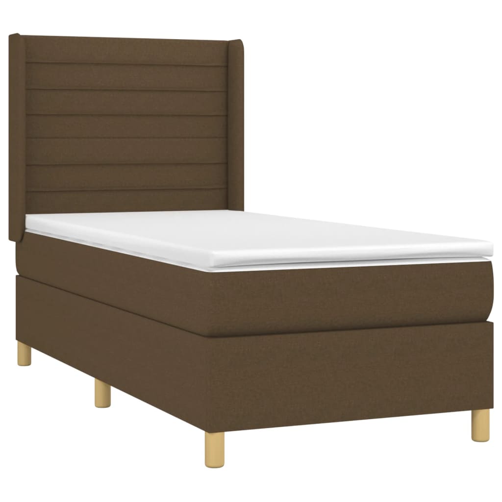 Cama box spring c/ colchão/LED 90x190 cm tecido castanho-escuro