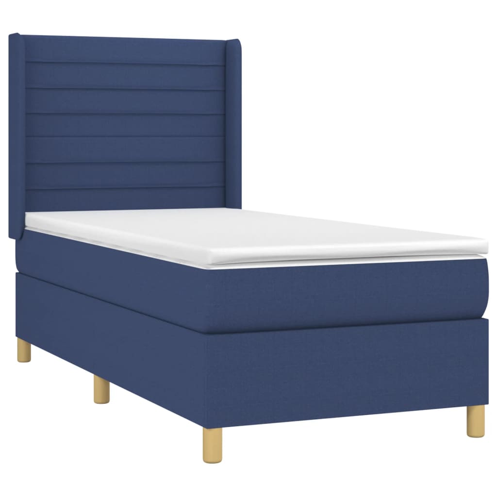 Cama box spring c/ colchão e LED 90x190 cm tecido azul